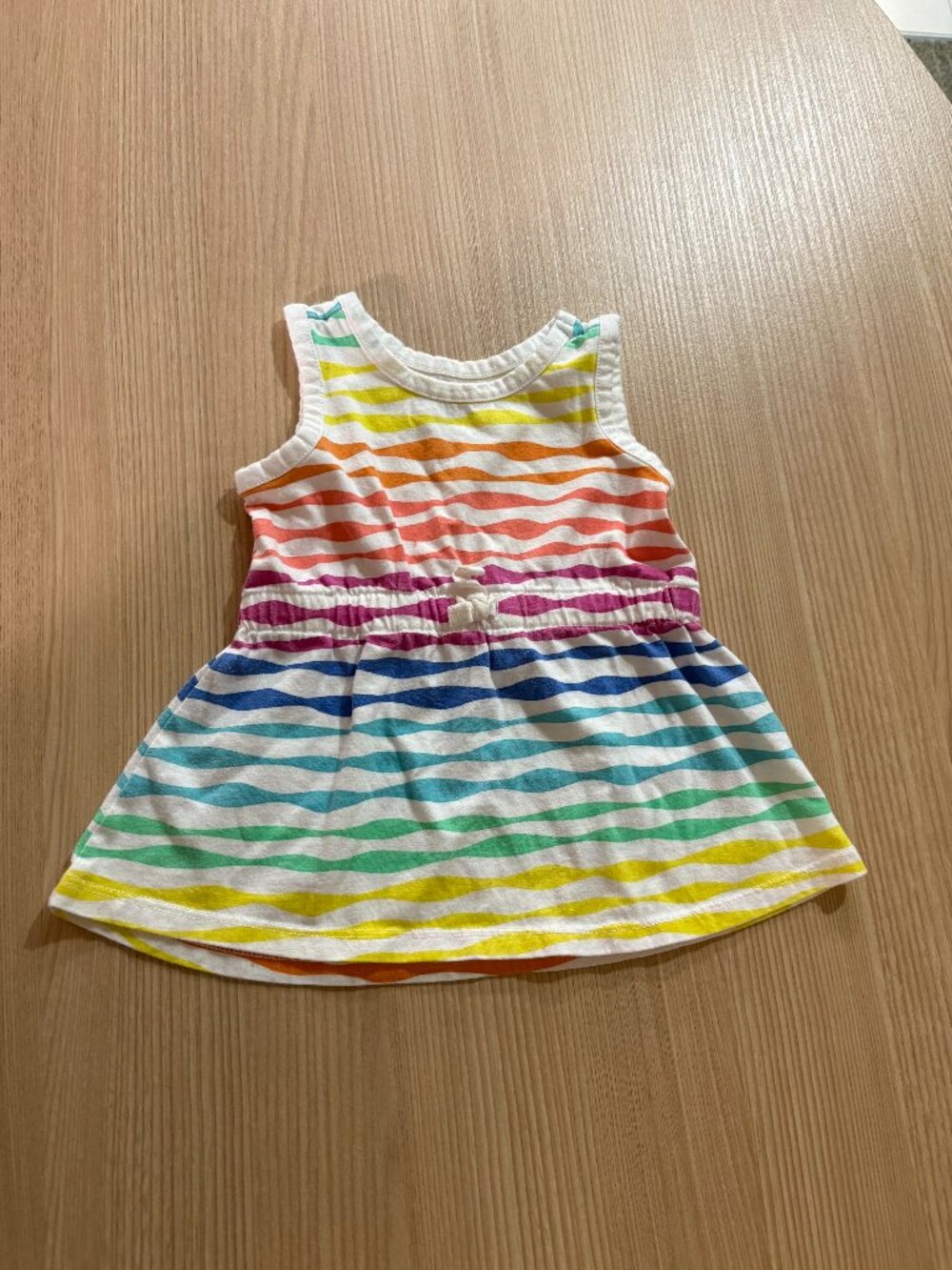 Primary Rainbow Striped Dress 0-3 Months Sleeveless 100% Cotton Elastic Waist